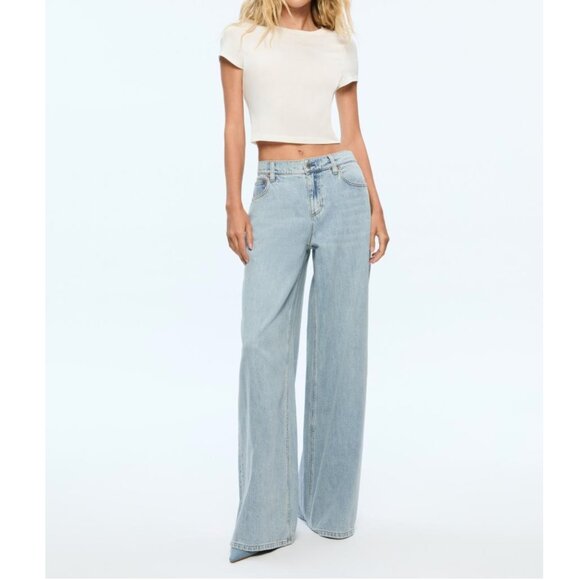 Alice + Olivia HARPER MID RISE SUPER BAGGY JEAN Rockstar Blue 29 $330 - Picture 4 of 12
